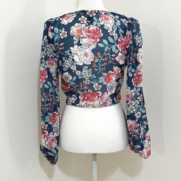 Forever 21 Woven Blue Floral Tie Crop Shrug Top Women's Size S NWT - Picture 3 of 4